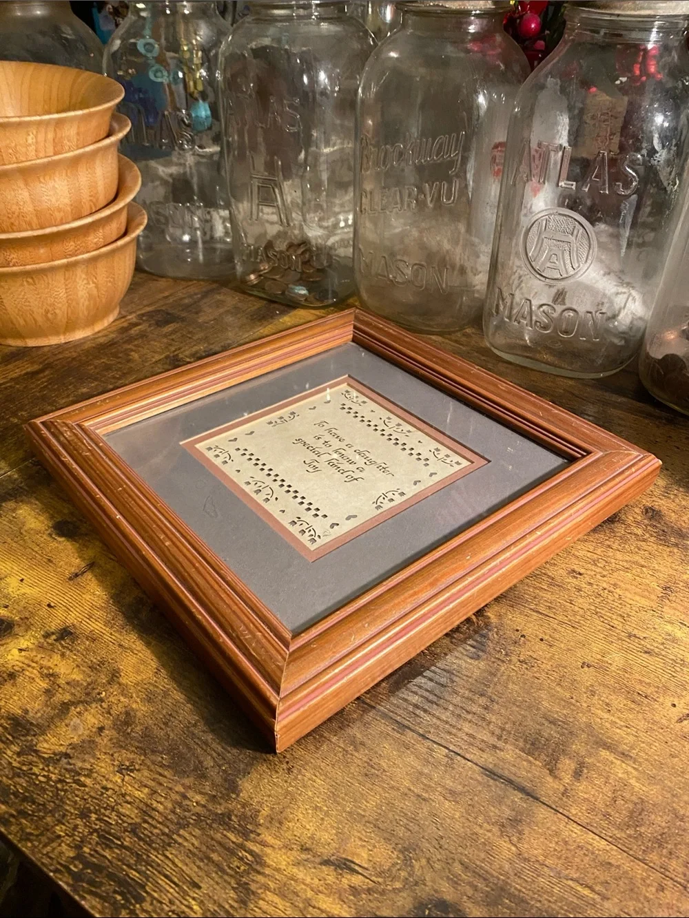 Rustic Wood Frame with Gray Mat and Quote - Brown/Gray
